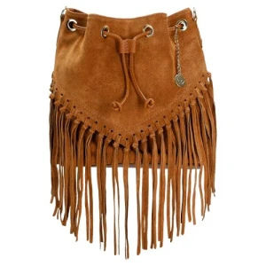 Mała jasnobrązowa torebka damska z fredzlami 80307-63 Wojas