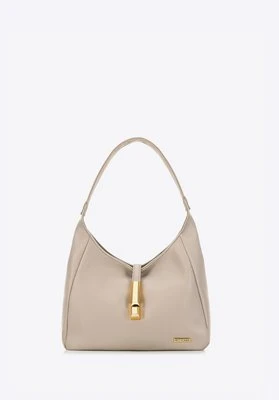 Torebka damska worek z dekoracyjną klamrą na pasku beżowa Wittchen