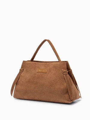 Torebka damska z zamszu ekologicznego na długim pasku brązowa Puccini