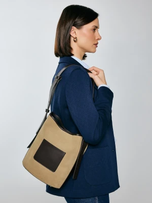 Torebka damska ze skóry naturalnej zamszowej beżowa Singari 801 BIG STAR