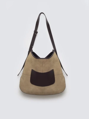 Torebka damska ze skóry naturalnej zamszowej beżowa Singaro 801 BIG STAR