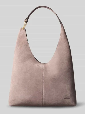 Torebka do ręki z naturalnej skóry z wytłaczanym logo Calvin Klein