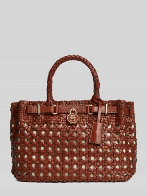 Torebka do ręki z prawdziwej skóry bawola model 'AMERICAN ICON MINI TOTE' Tommy Hilfiger Koniakowy