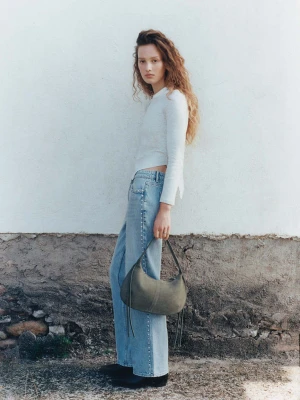 Torebka do ręki ze skóry khaki - Dziewczyna - Rozmiar uniwersalny - MANGO TEEN