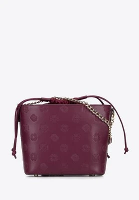 Torebka kubełek skórzana w monogram bordowa Wittchen