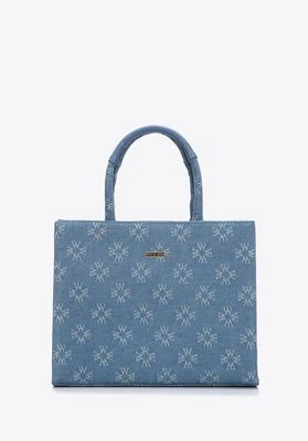 Torebka kuferek dżinsowa w monogram niebieska Wittchen