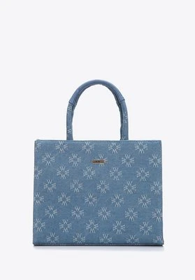 Torebka kuferek dżinsowa w monogram niebieska Wittchen