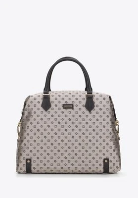 Torebka kuferek z żakardu i skóry z bocznymi zapięciami beżowa Wittchen