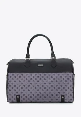 Torebka kuferek z żakardu z opaskami ze skóry duża szara Wittchen