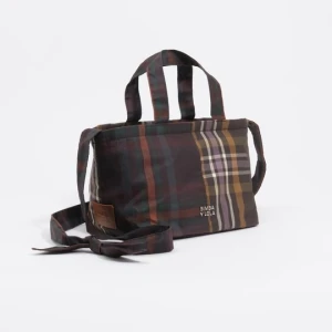 Torebka listonoszka woskowane wykończenie tartan czekoladowo-zielona BIMBA Y LOLA