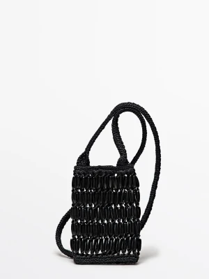 Torebka Listonoszka Z Drewnianymi Detalami - Czarny - Massimo Dutti - Female