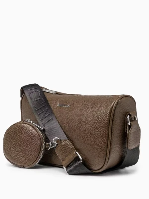 Torebka listonoszka z materiałowym paskiem z saszetką brązowa Puccini