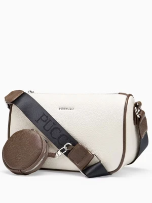 Torebka listonoszka z materiałowym paskiem z saszetką jasnobeżowa Puccini