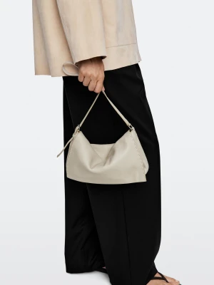 Torebka Listonoszka Ze Skóry Nappa Z Przeszyciami - Biały Złamany - Massimo Dutti - Female