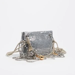 Torebka mini metaliczna siateczka srebrna BIMBA Y LOLA