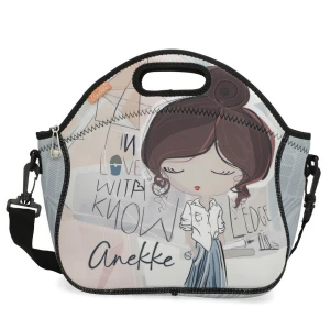 Torebka na lunch damska Anekke, wykonana z materiału tekstylnego z dekoracyjnym nadrukiem zamykana na zamek, niebieska, 42484-112