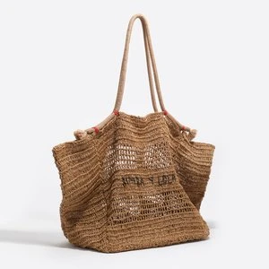 Torebka na ramię duża włókno papierowe naturalna ciemna BIMBA Y LOLA