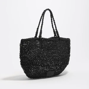 Torebka na ramię średnia pleciona skóra czarna BIMBA Y LOLA