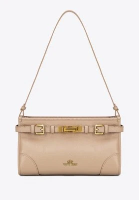 Torebka na ramię ze skóry naturalnej o fakturze groszkowej beżowa Wittchen