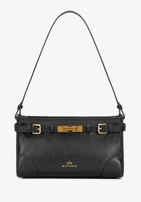 Torebka na ramię ze skóry naturalnej o fakturze groszkowej czarna Wittchen