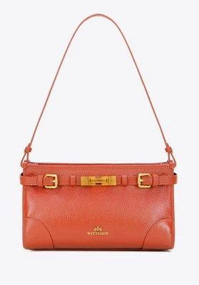 Torebka na ramię ze skóry naturalnej o fakturze groszkowej pomarańczowa Wittchen