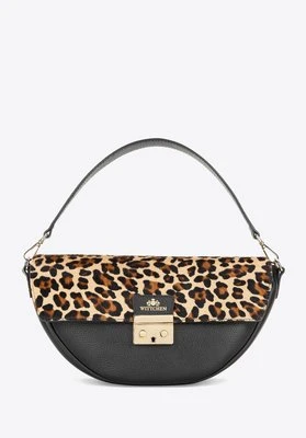 Torebka na ramię ze skóry naturalnej w motyw panterki czarno - brązowa Wittchen