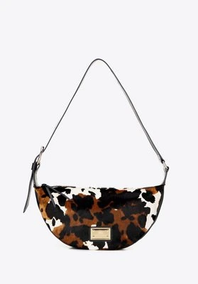 Torebka na ramię ze skóry naturalnej w motyw zwierzęcy czarno - kremowa Wittchen