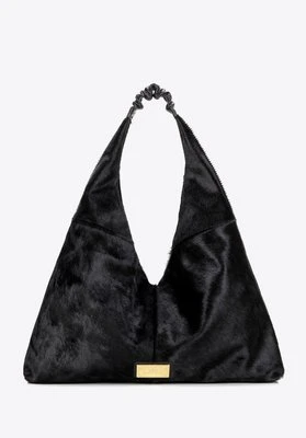 Torebka na ramię ze skóry naturalnej z włosiem czarna Wittchen