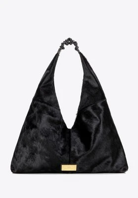 Torebka na ramię ze skóry naturalnej z włosiem czarna Wittchen