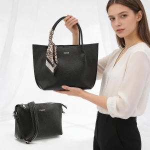 Torebka plus kosmetyczka damska Rieker, ze skóry ekologicznej o klasycznej formie z podwójnymi uchwytami i odpinanym paskiem praktyczna na co dzień i