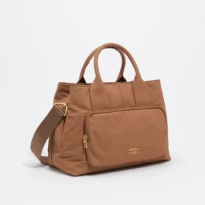 Torebka Pocket do ręki duża bawełna jasnobrązowa BIMBA Y LOLA LIGHT BROWN