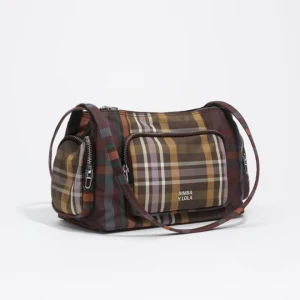 Torebka Pocket na ramię duża tartan czekoladowo-zielona BIMBA Y LOLA