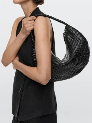 Torebka Półksiężyc Pleciona Skóra - Czarny - Massimo Dutti - Female