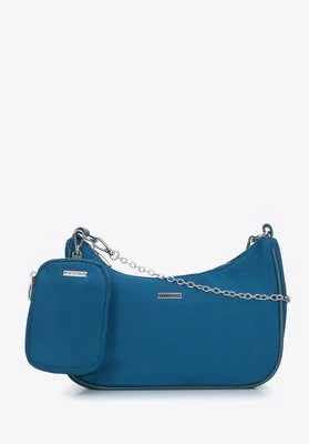 Torebka rogal z tkaniny z saszetką turkusowa Wittchen