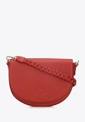Torebka saddle bag skórzana z plecionym paskiem czerwona Wittchen