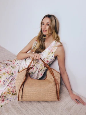 Zdjęcie produktu Torebka shopper z rafii i skóry naturalnej TARANKO