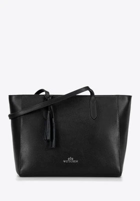 Torebka shopper ze skóry z chwostem czarno - srebrna Wittchen