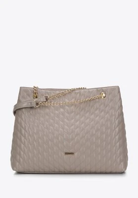 Torebka shopperka pikowana w jodełkę szarobeżowa Wittchen