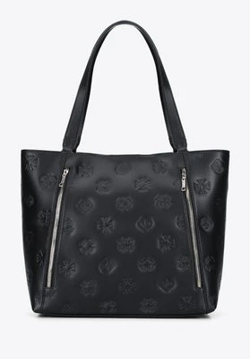 Torebka shopperka skórzana w monogram z pionowymi suwakami Wittchen