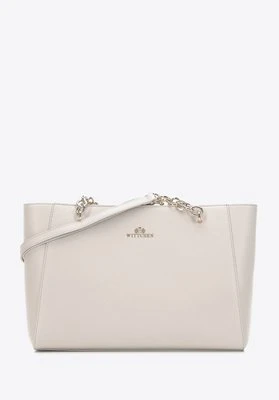 Torebka shopperka skórzana z łańcuszkami duża kremowo-złota Wittchen