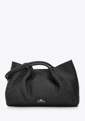 Torebka shopperka skórzana z plecionką na przodzie czarna Wittchen