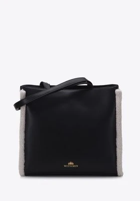 Torebka shopperka skórzana ze sztucznym futerkiem dwukomorowa czarno-kremowa Wittchen