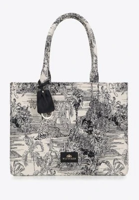 Torebka shopperka we wzory duża czarno-kremowa Wittchen