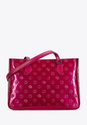 Torebka shopperka z błyszczącej skóry w monogram różowa Wittchen