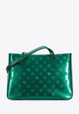 Torebka shopperka z błyszczącej skóry w monogram zielona Wittchen