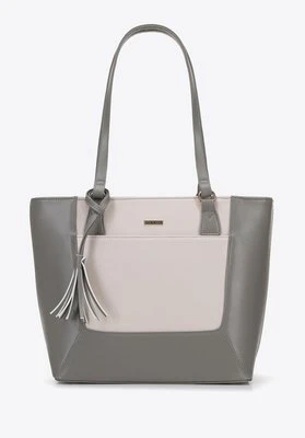 Torebka shopperka z ekoskóry dwukolorowa z chwostem szaro-kremowa Wittchen