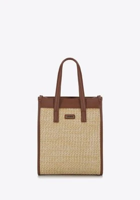 Torebka shopperka z plecionką mała brązowo-żółta Wittchen