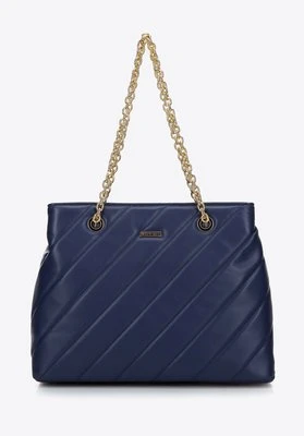 Torebka shopperka z ukośnym pikowaniem na łańcuszku granatowa Wittchen