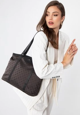 Torebka shopperka z żakardu i skóry w monogramy brązowa Wittchen