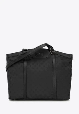 Torebka shopperka z żakardu i skóry w monogramy czarna Wittchen
